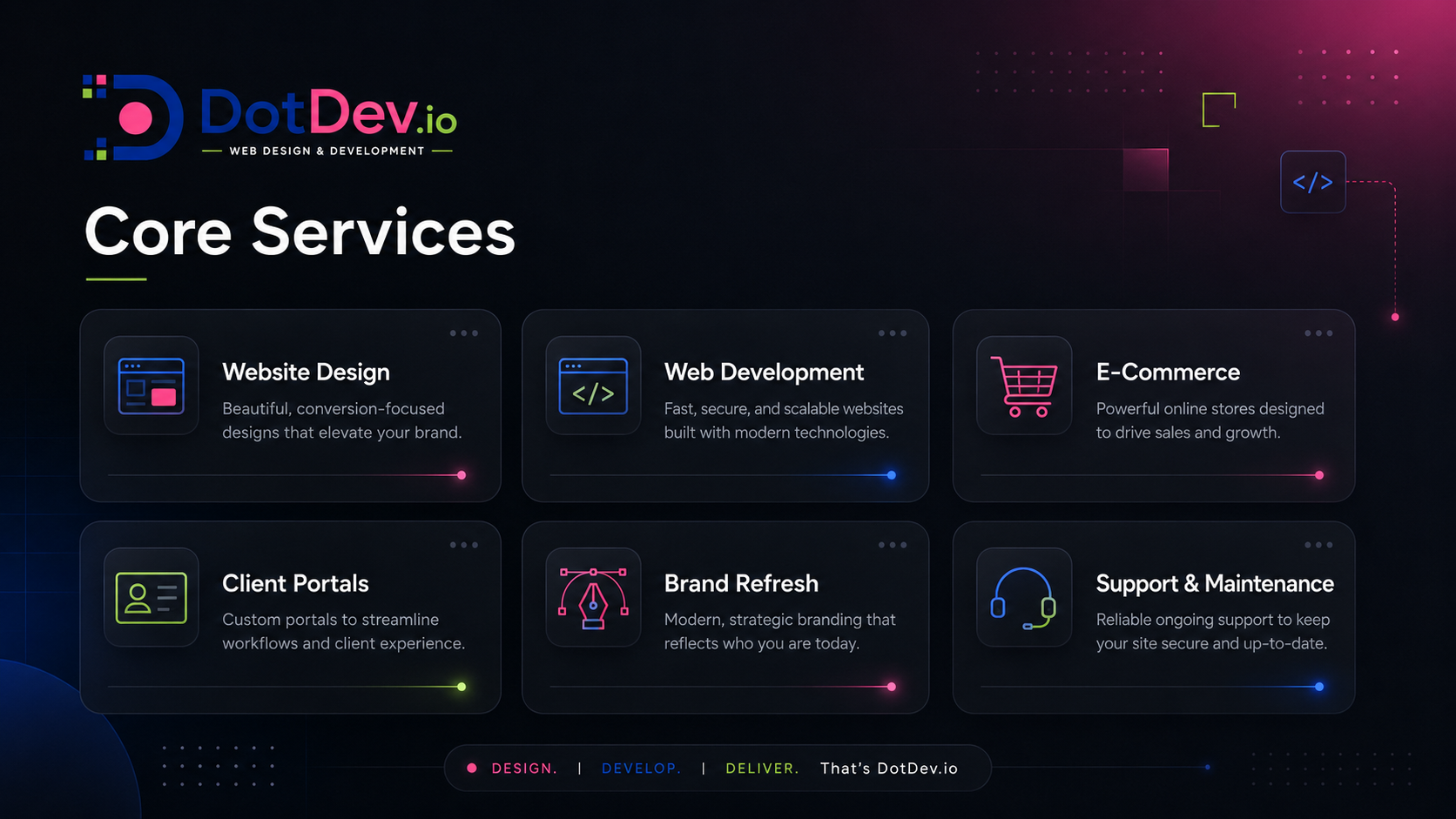 DotDev.io services info cards